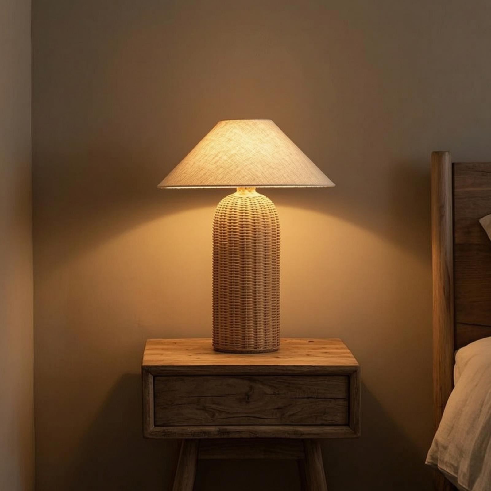 Lighting Decor For Living Room - مصباح طاولة جانبي بقاعدة من الروطان