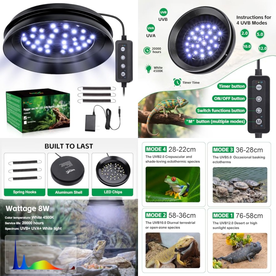 Gecko Lighting & Decor - مصباح UVB للزواحف مع خاصية التعتيم،