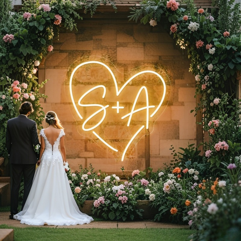 Lighting Decor For Wedding - مخصص الأحرف الأولى القلب LED النيون