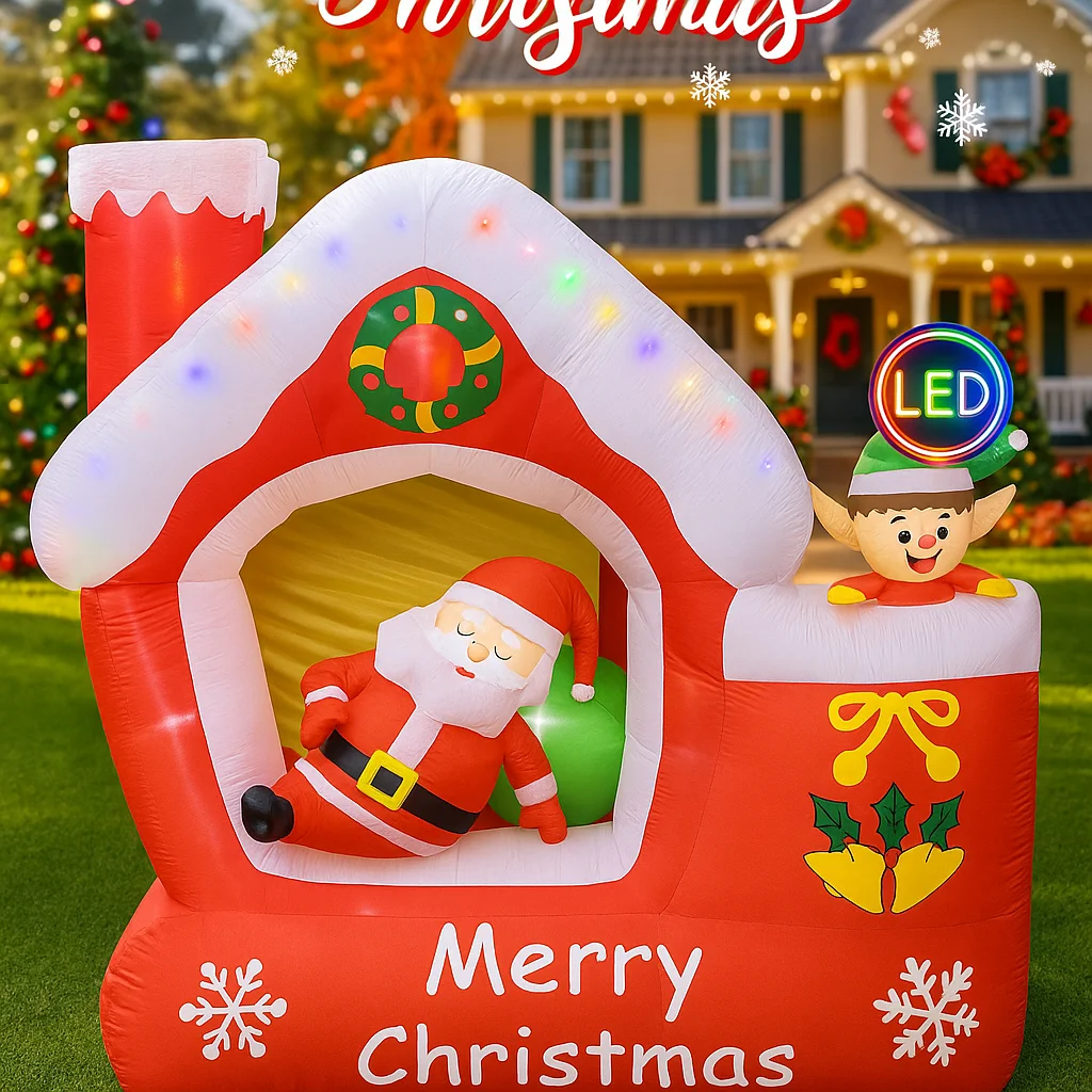 7FT العملاق عيد الميلاد نفخ سا - مراجعة Santa'S Elves Holiday Lighting & Decor Llc وسعره